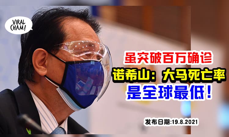 【0.9%左右⚡】大马确诊病例虽突破100万, 诺希山：死亡率全球最低!