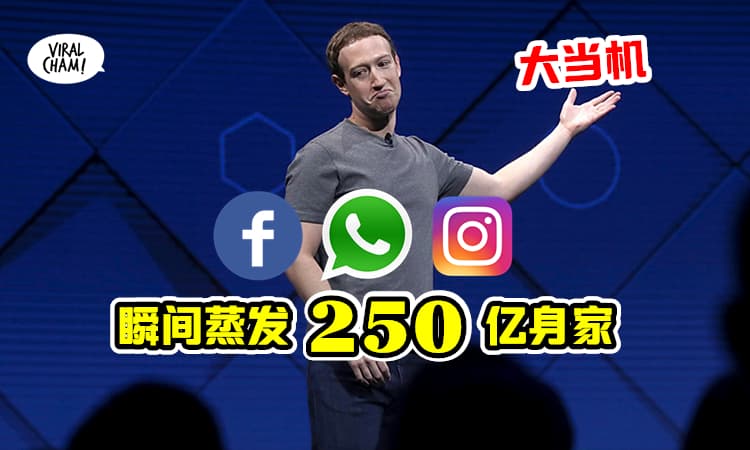 【Facebook股价跌近5%⚡】全球大当机, Mark Zuckerberg数小时蒸发250亿身家💸
