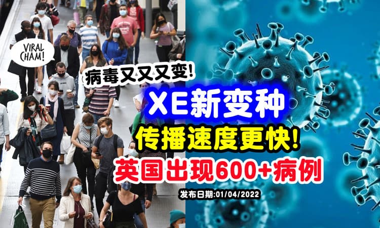 【更快速传播⚡】冠病又出现「新变种XE」🦠 英国已有600+案例！