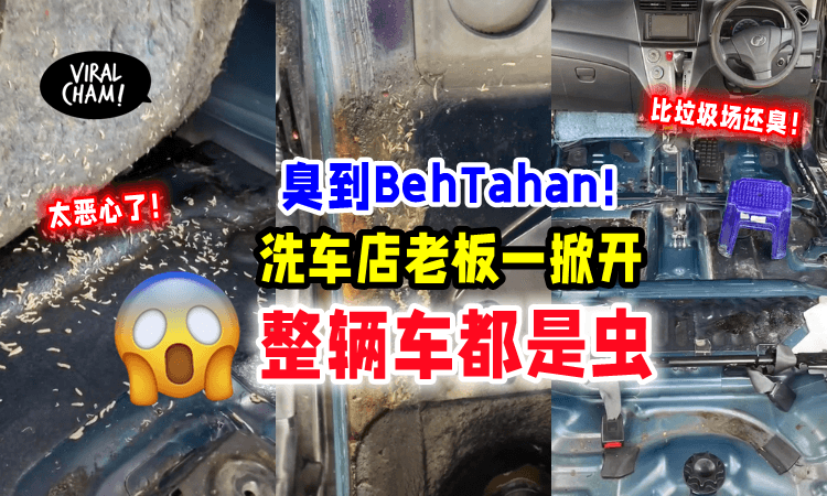 【全是蛆虫‼️】主人受不了车内「越来越臭🤮」洗车店老板掀开垫子差点晕过去❗️（内有影片）