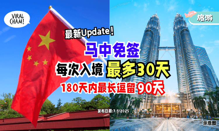 【最新Update❗】马中免签措施「每次入境最多30天⚡」180天内最长逗留90天！