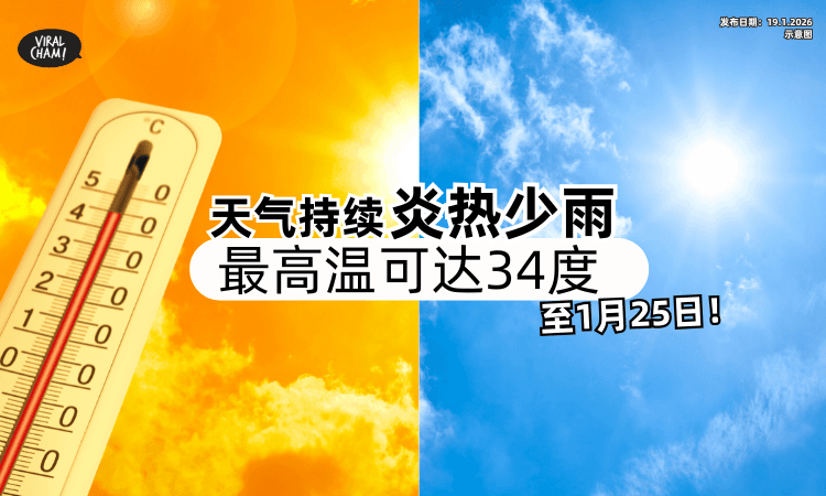 【热热热❗】全国大部分地区「炎热少雨」至1月25日⚡温度最高可达34度！