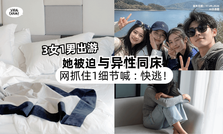 【3女1男出游❗️】为了省钱⚡️她竟被要求「与异性同床」 网民抓住“1细节”大喊 : 快逃！